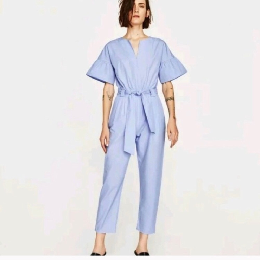 Zara blue linen jumpsuit